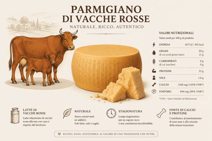 Valori nutrizionali del Parmigiano Reggiano Vacche Rosse